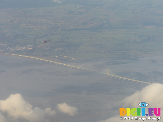 FZ003515 Easyjet airplane high over Severn bridge